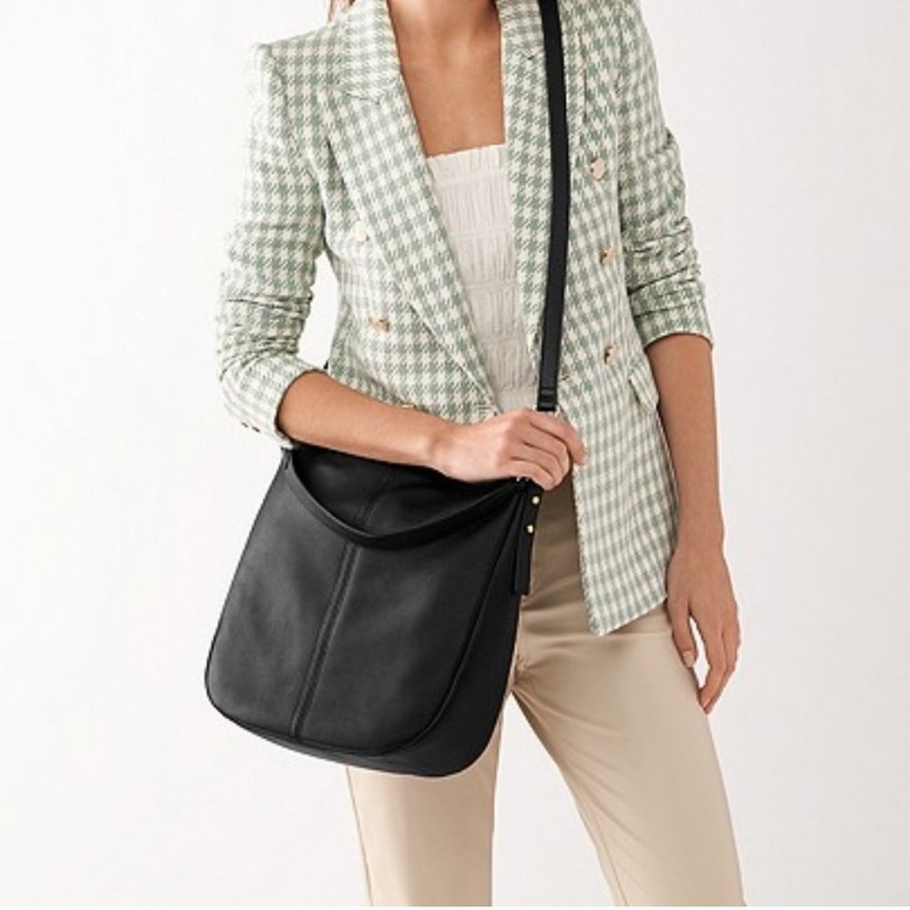 Fossil Jolie Black Leather Hobo Crossbody Shoulder Bag